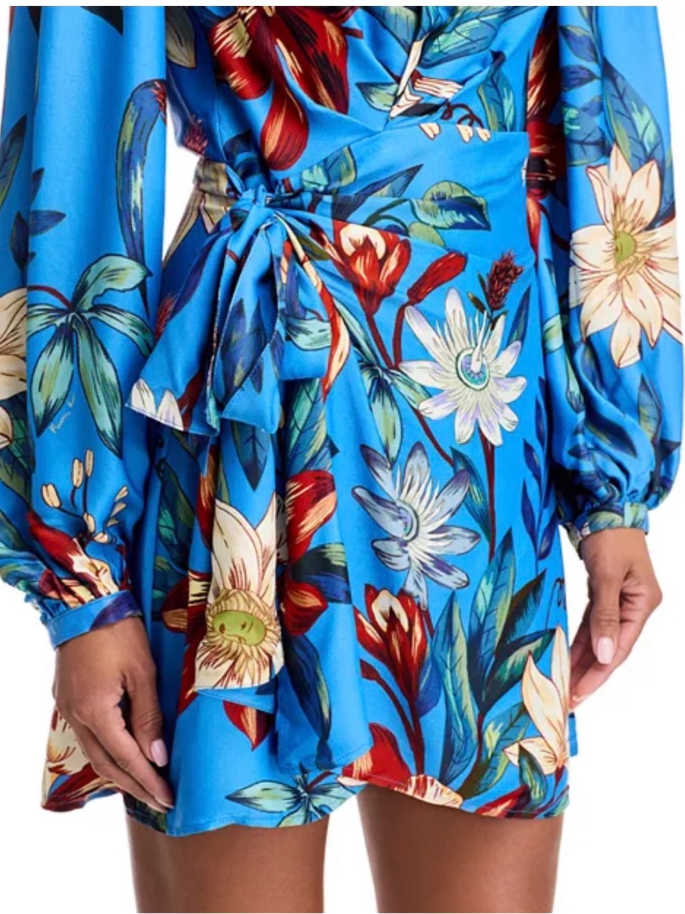 FARM Rio Bright Blue Floral Wrap Mini Dress - Picture 6 of 9